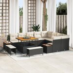 Ensemble de canapé de jardin vidaXL 12 pièces avec coussins Noir Rotin Poly Acacia