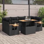 vidaXL Salon de jardin avec coussins 7 Pièces noir résine tressée acacia