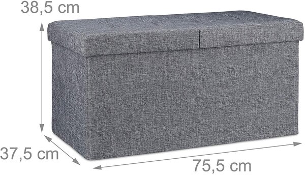 Banquette avec espace de rangement pliable rembourré couvercle rabattable gris 13_0000373