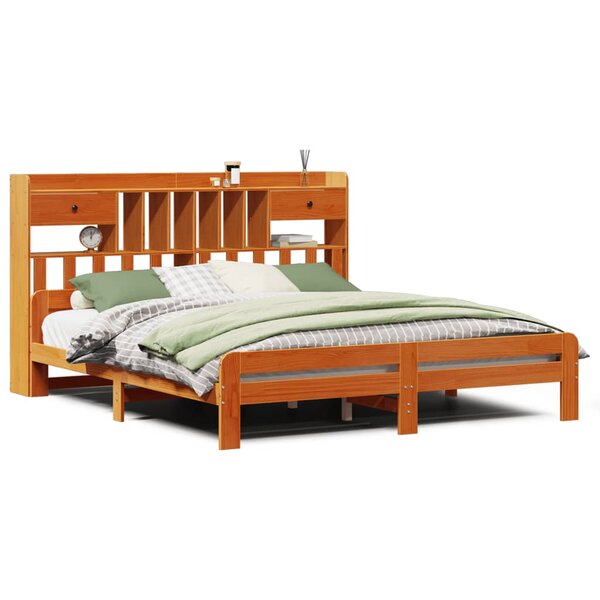vidaXL Lit bibliothèque sans matelas cire marron 200x200 cm pin massif