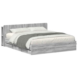 vidaXL Cadre de lit avec rangement Sonoma gris 200 x 200 cm