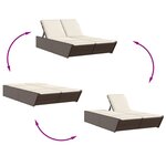 vidaXL Chaise longue double avec coussins marron résine tressée