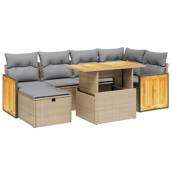 vidaXL Salon de jardin avec coussins 7 Pièces beige résine tressée