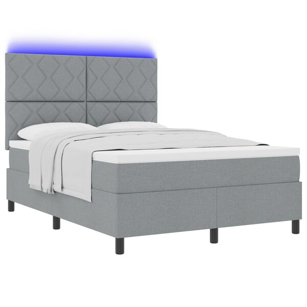 vidaXL Lit à ressorts avec matelas & LED gris clair 160x200 cm en tissu