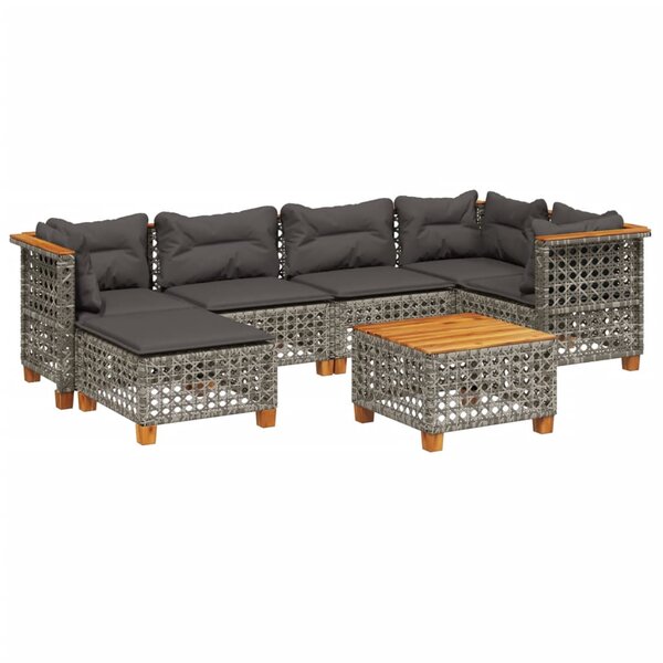 vidaXL Salon de jardin avec coussins 7 Pièces gris résine tressée