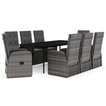 vidaXL Ensemble de salle à manger de jardin et coussins 9 Pièces Gris