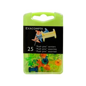 Exacompta - Boîte de 25 épingles Push Pins couleurs assorties translucides