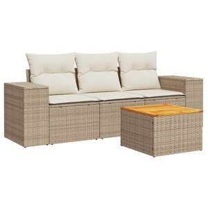 vidaXL Salon de jardin avec coussins 4 Pièces beige résine tressée
