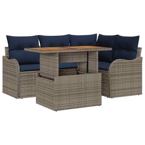 vidaXL Ensemble de canapé de jardin 5 Pièces Gris et bleu marine