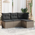 vidaXL Salon de jardin 4 Pièces avec coussins gris résine tressée