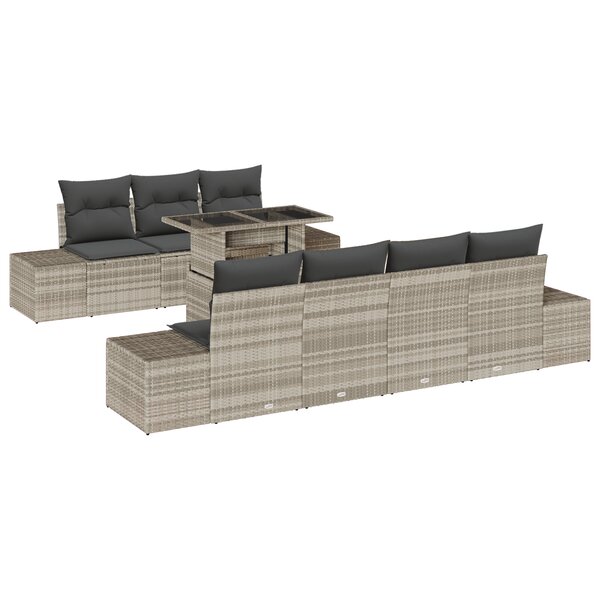 vidaXL Ensemble de canapé de jardin 8 pièces avec coussins gris clair en rotin synthétique
