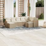 vidaXL Salon de jardin avec coussins 9 Pièces beige résine tressée
