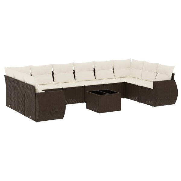 vidaXL Salon de jardin et coussins 11 Pièces marron résine tressée