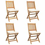 vidaXL Chaises de jardin pliantes avec des coussins blancs  4 pièces en bois d'acacia.