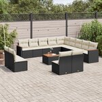 vidaXL Salon de jardin avec coussins 14 Pièces noir résine tressée