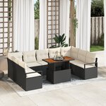vidaXL Ensemble de Canapé de Jardin 10 Pièces avec Coussins Noir Rotin Poly