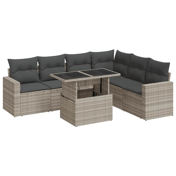 vidaXL Salon de jardin avec coussins 7 Pièces gris clair résine tressée