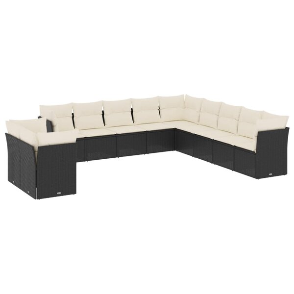 vidaXL Salon de jardin 11 Pièces avec coussins noir résine tressée