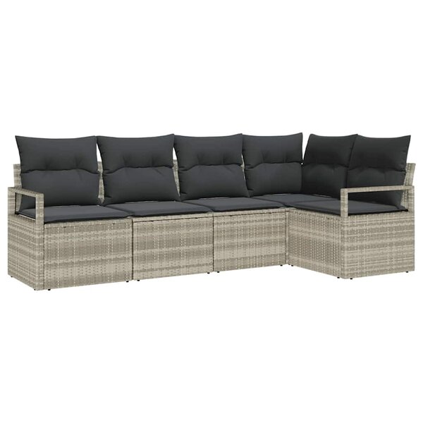 vidaXL Ensemble de canapé de jardin 5 Pièces Gris clair Poly rotin
