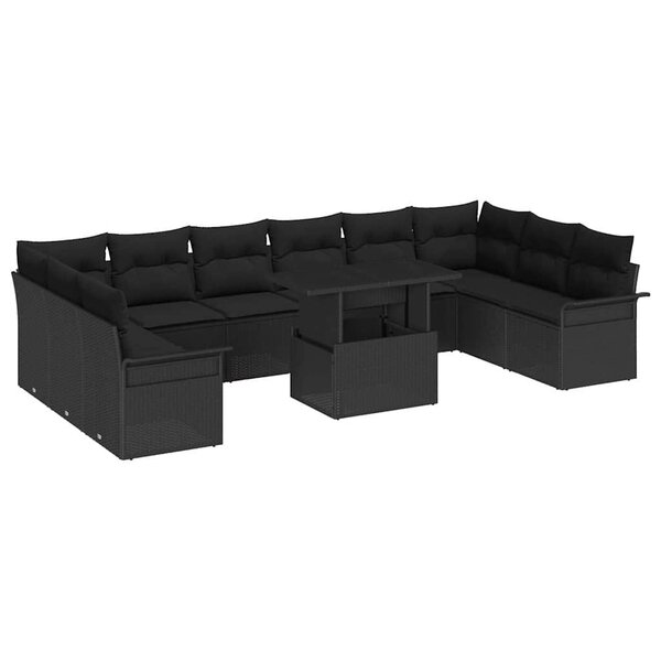 vidaXL Ensemble de canapé de jardin 11 Pièces Noir Poly Rattan