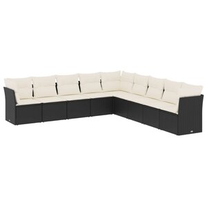 vidaXL Salon de jardin 9 Pièces avec coussins noir résine tressée