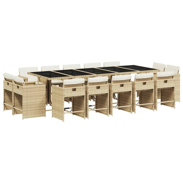 vidaXL Ensemble à manger de jardin et coussins 15 Pièces beige