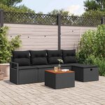 vidaXL Ensemble de canapé de jardin avec coussin 6 Pièces Noir Poly rotin