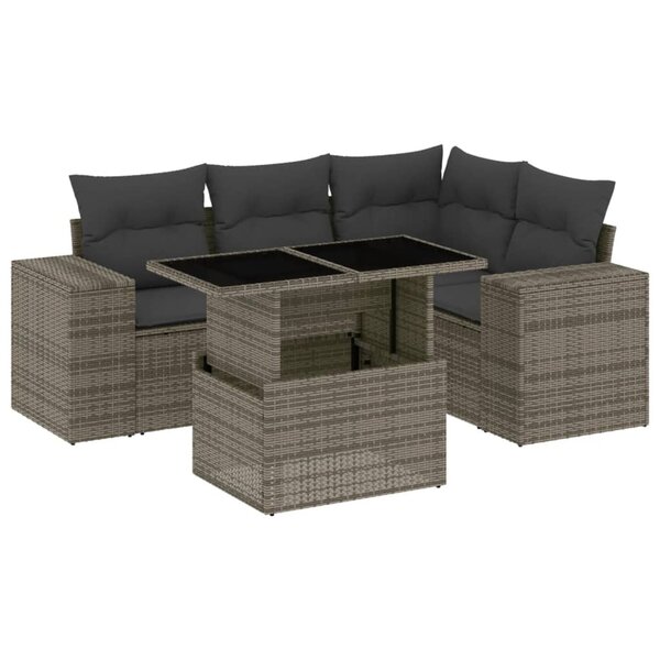 vidaXL Salon de jardin 5 Pièces avec coussins gris résine tressée