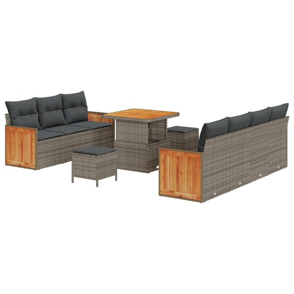 Set de canapé de jardin 10 pièces avec coussins Gris Poly rotin Acacia