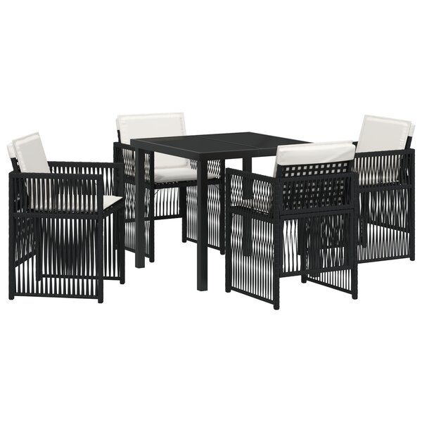 Ensemble de Salle à Manger de Jardin de 5 Pièces avec Coussins en Poly Rattan Noir