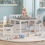 vidaXL Ensemble de table et chaises enfants 4 Pièces Blanc et gris MDF