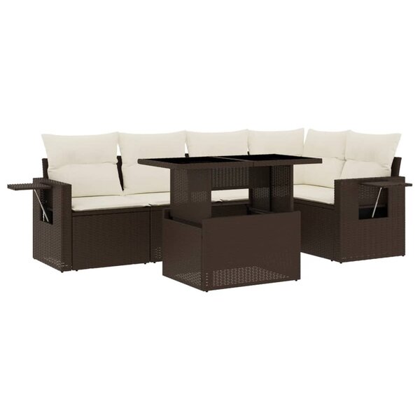 vidaXL Salon de jardin avec coussins 6 Pièces marron résine tressée