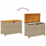 vidaXL Boîte de rangement de jardin beige résine tressée bois d'acacia