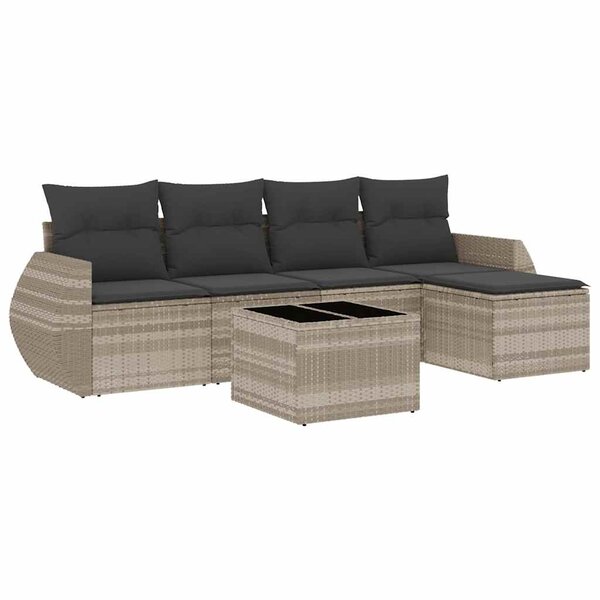 vidaXL Salon de jardin 6 Pièces avec coussins gris clair résine tressée