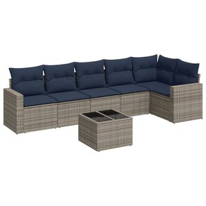 vidaXL Salon de jardin 7 Pièces avec coussins gris résine tressée