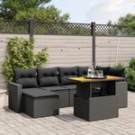 vidaXL Salon de jardin 7 Pièces avec coussins noir résine tressée