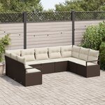 Set de Canapé de Jardin vidaXL 9 pièces avec coussins Marron Rattan Poly