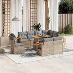 vidaXL Salon de jardin avec coussins 9 Pièces beige résine tressée