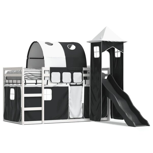 vidaXL Lit superposé sans matelas avec toboggan blanc noir 90x190 cm