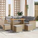 vidaXL Ensemble de canapé de jardin 9 Pièces Beige polyrotin