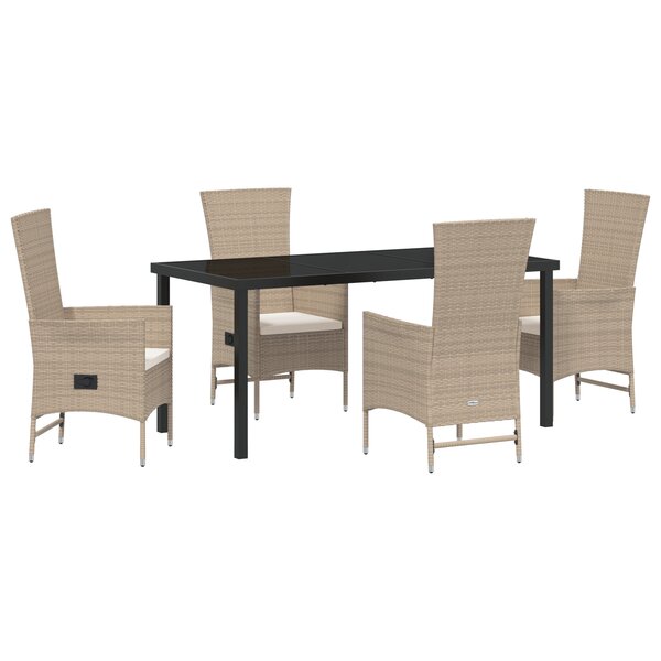 vidaXL Ensemble de salle à manger de jardin 5 pièces avec coussins Beige Poly Rattan