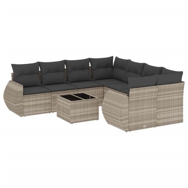 vidaXL Salon de jardin 9 Pièces avec coussins gris clair résine tressée