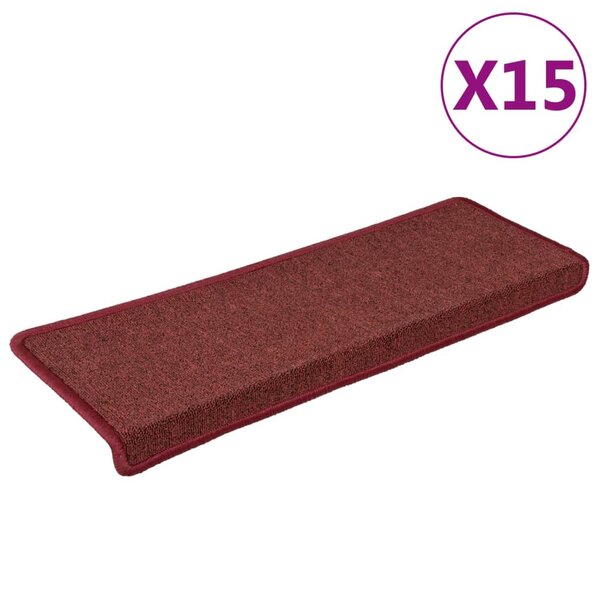vidaXL Tapis d'escalier 15 pièces 65 x 21 x 4 cm Bordeaux Bordure rectangulaire