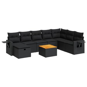 vidaXL Salon de jardin 9 Pièces avec coussins noir résine tressée