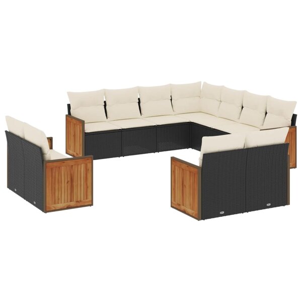 vidaXL Salon de jardin 11 Pièces avec coussins noir résine tressée