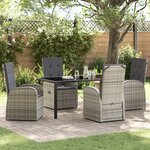 Set de salle à manger de jardin 5 pièces avec coussins en poly rattan gris