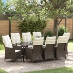 vidaXL Ensemble de salle à manger de jardin 9 pièces avec coussins en polyrotin marron