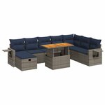 vidaXL Salon de jardin avec coussins 9 Pièces gris résine tressée acacia