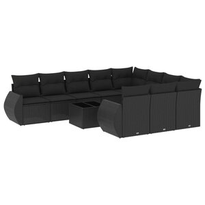 vidaXL Salon de jardin 11 Pièces avec coussins noir résine tressée