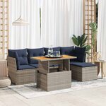vidaXL Salon de jardin 6 Pièces avec coussins gris résine tressée